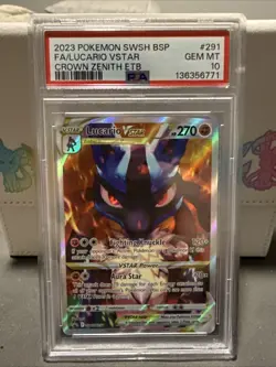 PSA 10 GEM MINT Lucario VSTAR Promo SWSH291 Crown Zenith ETB Pokemon Card - Image 1