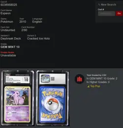 Espeon 2/90 Undaunted Cracked Ice Holo CGC 10 Pokemon Card Daybreak Deck Low Pop - Image 3