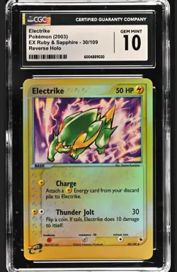 CGC 10 (POP 9!) Electrike 2003 Reverse Holo- EX Ruby & Sapphire Pokemon - 30/109 - Image 1