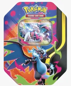 Pokemon Mega Charizard ex Factory Sealed Tin Box - Charizard X - 4 Booster Packs - Image 1