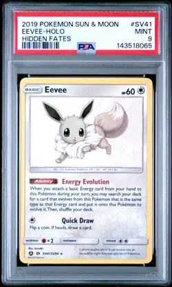 PSA 9 Eevee-Holo SV41 Pokemon 2019 Sun & Moon Hidden Fates - Image 1