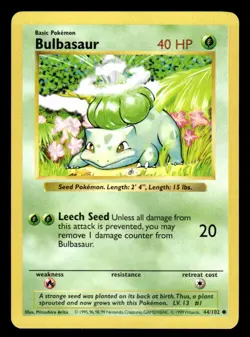 Pokemon TCG Base Set (Shadowless) #44/102 Bulbasaur NM - Image 1