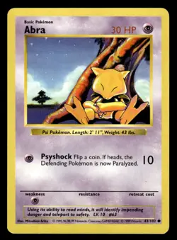 Pokemon TCG Base Set (Shadowless) #43/102 Abra LP+ - Image 1