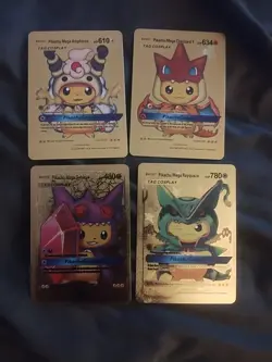 Pikachu Cos Play Gold pokemon Cards (4) Total - Image 1