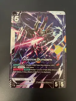 Gundam Card Game GD01-066 Justice Gundam LR+ Foil Card Newtype Rising English - Image 1