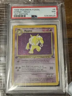 1999 Pokemon 1st Edition Hypno #8 Fossil Holo PSA 7 NM - Image 1