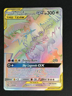 Pokemon Moltres Zapdos Articuno GX TAG TEAM Secret Rare 69/68 Holo 300 HP - Image 1