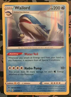 Wailord - 032/185 - SWSH Vivid Voltage - Pokemon - Holo Rare - NM/M - Image 1