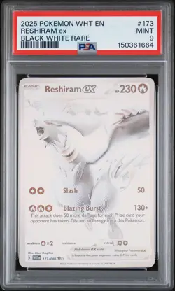 2025 POKEMON WHT EN-WHITE FLARE BLACK WHITE RARE #173 RESHIRAM EX PSA 9 - Image 1