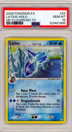 2006 Pokemon Latios EX Hidden Powers Floodrush TD Holo Rare #22 PSA 10 Gem Mint - Image 1