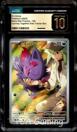 CGC 10 PRISTINE N's Zorua SVP 189 Elite Trainer HOLO PROMO SVP189 Pokemon Card - Image 1