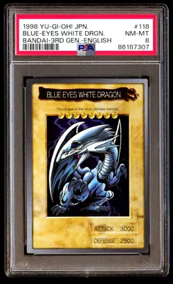 PSA 8 NM Mint Blue-Eyes White Dragon 118 Bandai 3rd Gen 1998 English Graded Card - Image 1