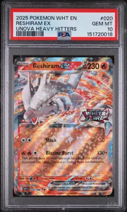 PSA10 2025 POKEMON WHITE FLARE Unova Heavy Hitters Stamped RESHIRAM EX #020 - Image 1