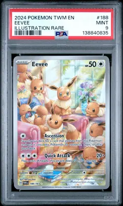2024 POKEMON TWM EN-TWILIGHT MASQUERADE ILLUSTRATION RARE #188 EEVEE PSA 9 - Image 1