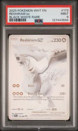 2025 Pokemon Wht En-White Flare #173 Reshiram Ex Black White Rare PSA 9 - Image 1