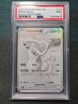 2025 POKEMON WHT EN-WHITE FLARE BLACK WHITE RARE #173 RESHIRAM EX PSA 9 - Image 1