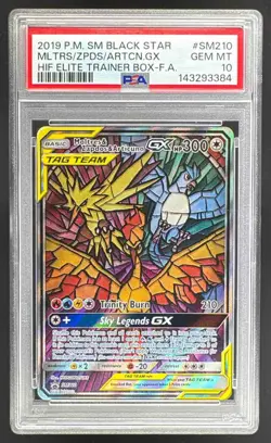 2019 Pokemon SM Hidden Fates ETB Promo SM210 Moltres Zapdos Articuno GX PSA 10 - Image 1