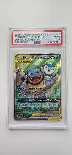 Blastoise & Piplup GX #215/236 - 2019 Pokemon Sun & Moon - Cosmic Eclipse PSA 9 - Image 1