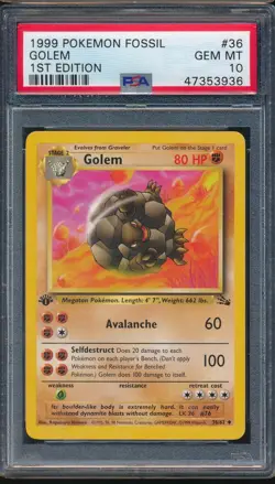 1999 Pokemon Fossil 36 Golem 1st Edition First Edition PSA 10 - 47353936 - Image 1