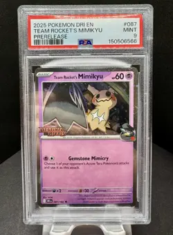 Pokemon Team Rocket's Mimikyu Promo Prerelease 087/182 Destined Rivals- PSA 9 MT - Image 1