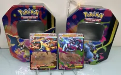 Pokemon TCG Mega Charizard Y Ex 030 Promo & Mega Charizard X Ex 029 Promo w Tins - Image 1