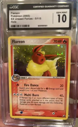 Gem Mint 10 *Pop. 19* 2005 Pokemon EX Unseen Forces #5 Flareon Holo - Image 1