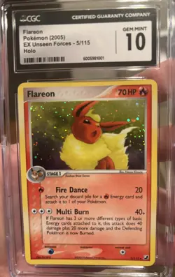 Gem Mint 10 *Pop. 19* 2005 Pokemon EX Unseen Forces #5 Flareon Holo - Image 2