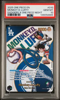 2025 ONE PIECE PROMOS DODGERS X ONE PIECE NIGHT #010 MONKEY D. LUFFY PSA 10 - Image 1