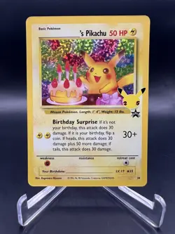 Birthday Pikachu 24 Celebrations 25th Anniversary Collection Pokemon TCG Card NM - Image 1