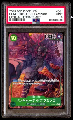 PSA 9 Donquixote Doflamingo OP04-031 Kingdoms of Intrigue Japanese ONE PIECE TCG - Image 1