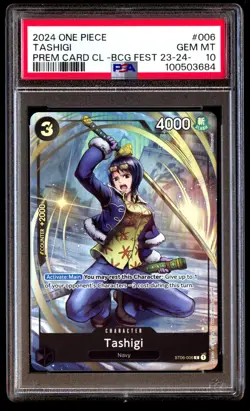 PSA 10 Gem Mint Tashigi ST06-006 Prem Card CL 2024 English ONE PIECE TCG - Image 1