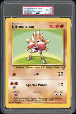 Pokemon Card Hitmonchan 2 JUMBO Winner Best of Game Promo PSA 10 GEM MINT - Image 1