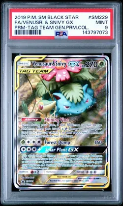 2019 POKEMON TAG TEAM GENERATIONS PREMIUM COLLECTION FA/VENUSAUR SNIVY GX PSA 9 - Image 1