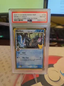 2021 POKEMON SWSH BLACK STAR PROMO CELEBRATIONS COLL #136 MIMIKYU-HOLO PSA 8 - Image 1