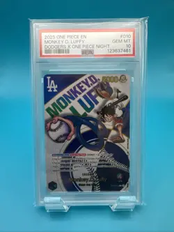 2025 ONE PIECE PROMO DODGERS X ONE PIECE NIGHT #010 MONKEY D. LUFFY PSA 10 - Image 1