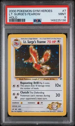 Pokemon TCG Lt. Surge's Fearow Holo PSA 9! Rare 7/132 Gym Heroes - Image 1