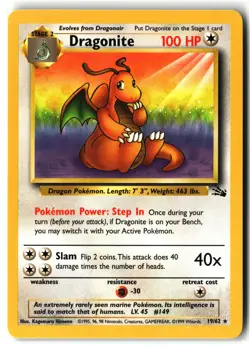 Dragonite ⭐ 19/62 Rare Fossil 1999 Pokemon NM - Image 1