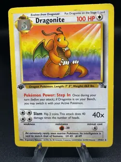 Pokemon TCG Dragonite 19/62 Fossil 1st Edition Regular WOTC Vintage - HP/Damaged - Image 1