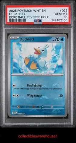 Pokemon White Flare Ducklett Poke Ball Reverse Holo 025 PSA 10 - Image 1