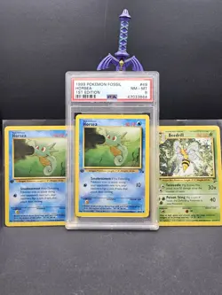 Horsea 1st Ed PSA 8 49/62 1999 Fossil Pokemon Trading Card Vintage Hit + 2 Bonus - Image 1