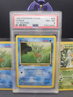 Horsea 1st Ed PSA 8 49/62 1999 Fossil Pokemon Trading Card Vintage Hit + 2 Bonus - Image 2