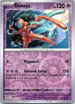 DEOXYS 074/182 RARE PARADOX RIFT POKEMON LP REVERSE HOLO - Image 1