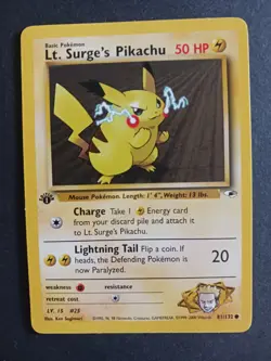Lt. Surge's Pikachu 81/132 Pokemon TCG Gym Heroes 1st Edition NM+ Never Played - Image 2
