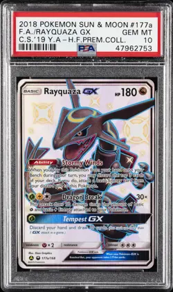 2018 POKEMON SUN & MOON CELESTIAL STORM #177A FULL ART/RAYQUAZA GX PSA 10 - Image 1