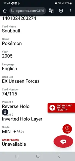 Unseen Forces STAMPED SNUBBULL Cgc Mint 9.5 74/115 Invert Holo Pokemon Low Pop 8 - Image 4