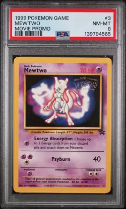1999 POKEMON GAME MOVIE PROMO #3 MEWTWO PSA 8 - Image 1