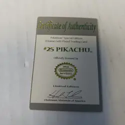 Pokemon Pikachu 23K Gold Plated Trading Card 1999 Burger King Limited Edition - Image 3