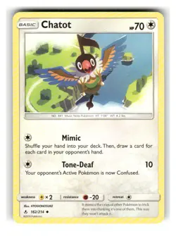 Chatot 162/214 Uncommon Unbroken Bonds Pokemon Near Mint - Image 1