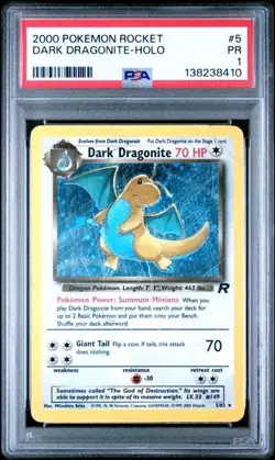2000 POKEMON ROCKET #5 DARK DRAGONITE-HOLO PSA 1 - Image 1