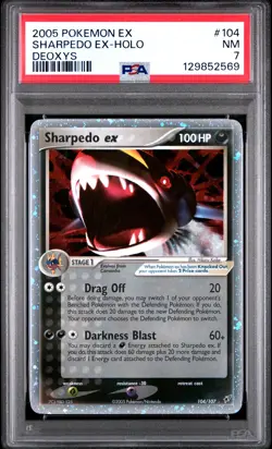 2005 POKEMON EX DEOXYS #104 SHARPEDO EX-HOLO PSA 7 - Image 1
